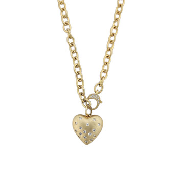 Gold-plated heart necklace with CZ Pave accents.  Gold-plated heart necklace with CZ Pave accents.