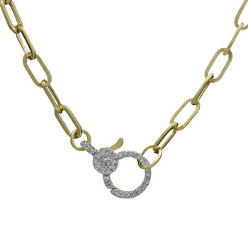 16" gold-plated paperclip chain necklace with CZ clasp.  16" gold-plated paperclip chain necklace with CZ clasp.