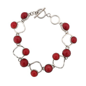 Red Coral link sterling silver bracelet. 
