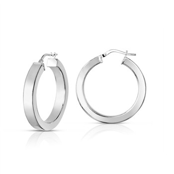 Square round, sterling silver hoop earrings. 