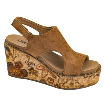 Corkys Footwear - Cork Wedge Sandal - FREDDIE - Tobacco Faux Suede