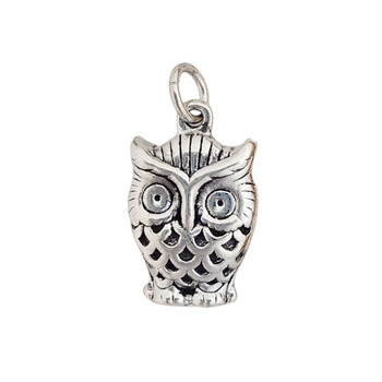 Sterling silver puffy owl pendant.  Sterling silver puffy owl pendant.
