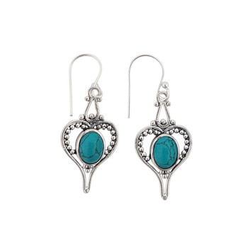 Heart turquoise dangle sterling silver earrings.  Heart turquoise dangle sterling silver earrings.