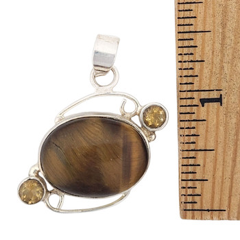 Tigers Eye and Citrine sterling silver pendant with a ruler. 