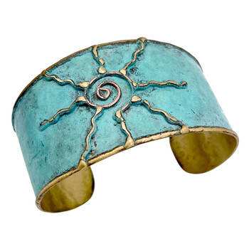 Anju Handcrafted Jewelry - Brass Patina Bracelet – Light Blue Sun