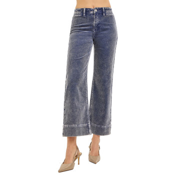 Risen Jeans -  High Rise Crop Straight Corduroy Pants - Blue Moon 