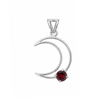 Sterling silver crescent moon with Garnet faceted stone. 