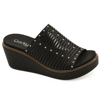 Corkys Footwear - Black Wedge Sandal - MUCH BETTER 
