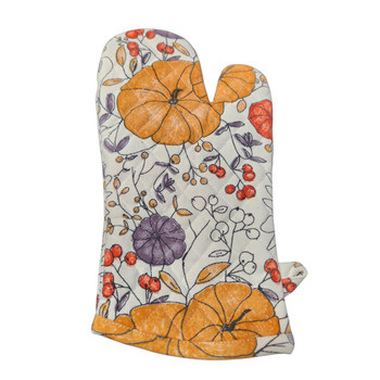 Set of 2 pumpkin floral oven mitts. 