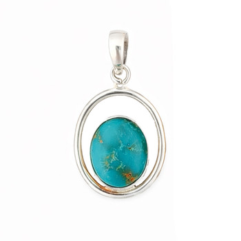 Oval Turquoise double framed sterling silver pendant. 