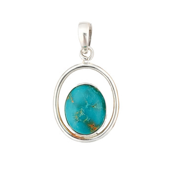 Oval Turquoise double framed sterling silver pendant. 
