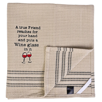 Waffle Weave Kitchen Dishtowel - TRUE FRIEND - half view