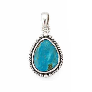 Blue Turquoise teardrop-shaped sterling silver pendant. 