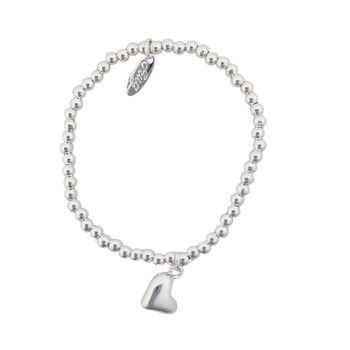 Silver beaded puffy heart elastic bracelet. 