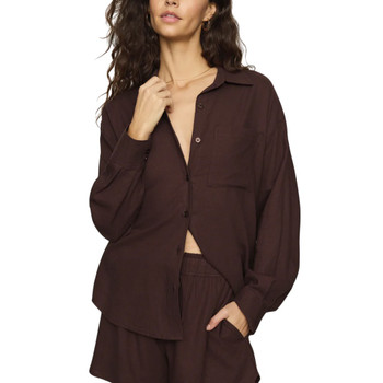 Z Supply Alfie Linen Blend Button Up Shirt - Chocolate Cherry - front view