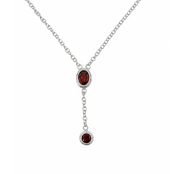 Faceted Garnet sterling silver Y necklace close-up.