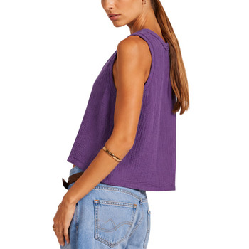 bobi - Beach Gauze Cotton V-Neck Tank Top - Concord Purple - side view