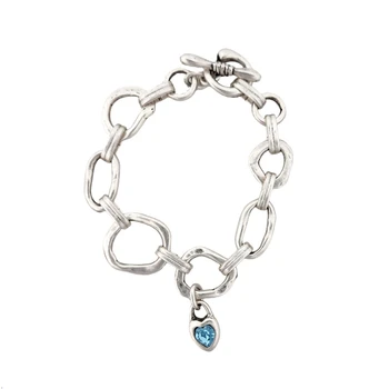 Blue heart crystal silver-plated toggle bracelet.  