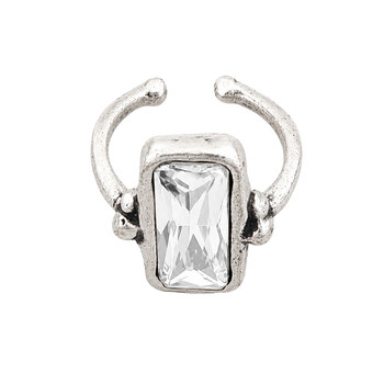 Clear rectangle quality crystal adjustable ring side view. 