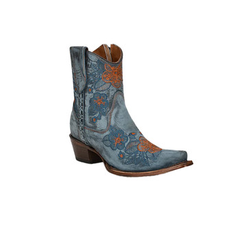 Circle G blue jean floral embroidered women's ankle cowboy bootie. 