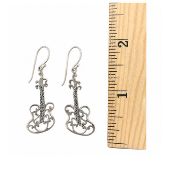 Sterling silver guitar dangle earrings with a ruler.. 