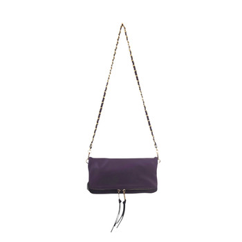 Dark plum shoulder purse with a chain shoulder strap. 