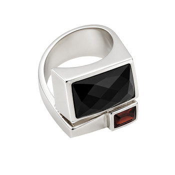 Onyx and Garnet sterling silver statement ring. 