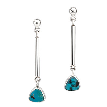 Long sterling silver Turquoise dangle earrings. 