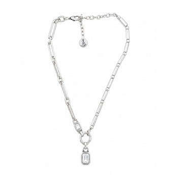 Silver-plated crystal pendant necklace full view. 