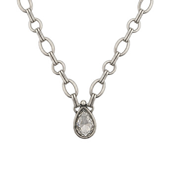 Clear teardrop crystal chain link necklace. 