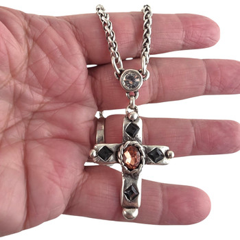 Crystal cross chain necklace from Turkey in my hand. 
