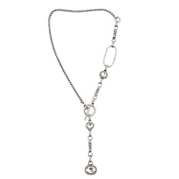 Clear crystal silver-plated Y necklace.