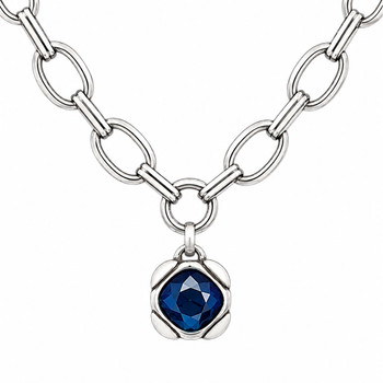Sapphire-blue Swarovski crystal silver-plated necklace close-up.