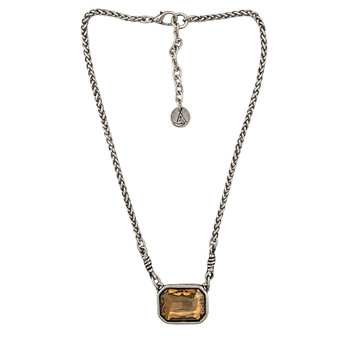 Yellow champagne large rectangle crystal chain necklace. 