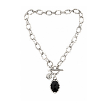 Black crystal silver-plated toggle necklace. 
