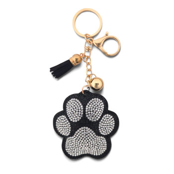 Black paw keychain with rhinestone crystals. 