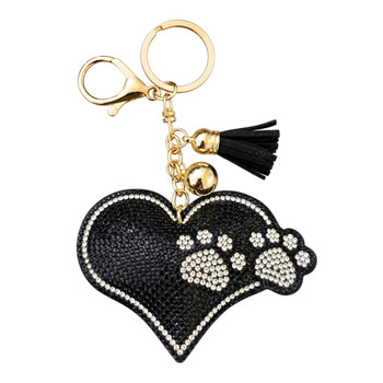 Black and silver rhinestone heart paw print keychain