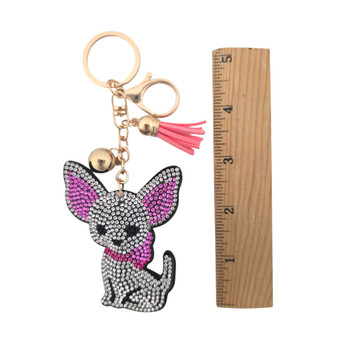 Rhinestone Chihuahua dog keychain with a ruler. 