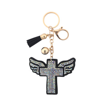 Rhinestone winged cross keychain. 