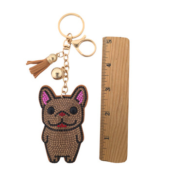Bulldog rhinestone keychain with a ruler. 