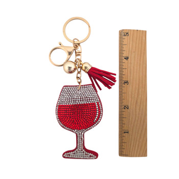 Red wine rhinestone keychain with a ruler. 