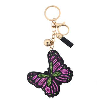 Pink butterfly rhinestone keychain. 