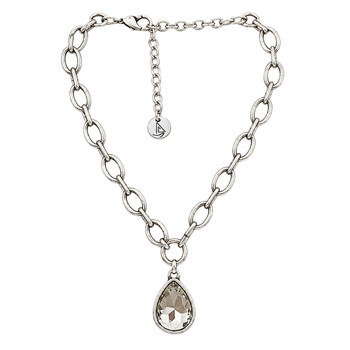 Large teardrop crystal silver-plated necklace. 