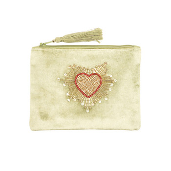 Front side of velvet beaded sacred heart coin purse. 