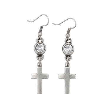 Cross with clear crystal dangle earrings. 