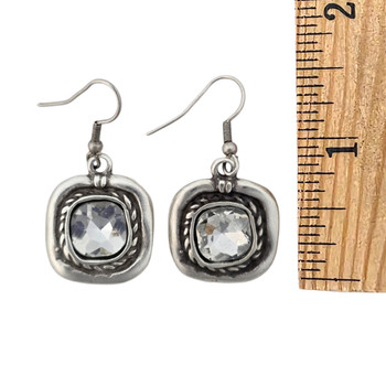 Clear crystal dangle earrings with a ruler. 