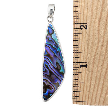 Paua shell long triangle sterling silver pendant with a ruler. 