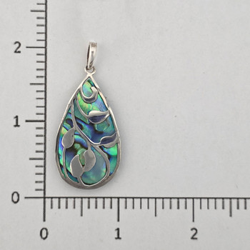 Teardrop abalone shell sterling silver pendant with a ruler. 