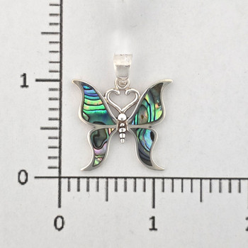 Abalone shell butterfly sterling silver pendant with a ruler. 