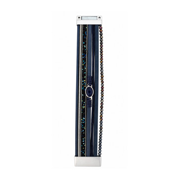 Navy blue multi-strand beaded faux leather magnetic bracelet.